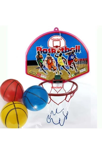 abnturk 5 Adet Yedek Top ile Kapıya ve Duvara monte 42cm Büyük Boy Oyuncak Basketbol Potası - 1