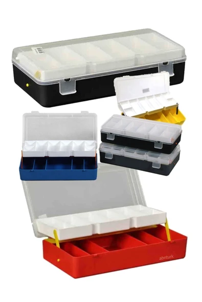 abnturk Organizer Çanta 22x11cm Takım Kutusu 13 Gözlü Çift Kat Raflı Vida Olta Şeffaf Kapaklı Edevat Çantası