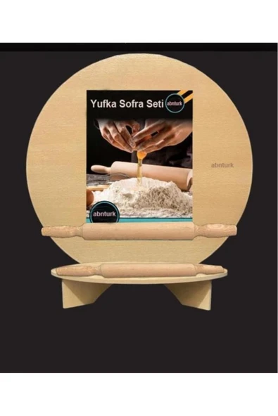 abnturk 42cm Ahşap Hamur Açma Sofra Tezgahı Merdane Hediye Ağaç Yufka Açma Sofra Seti Bazlama Tahtası EvTipi - 1