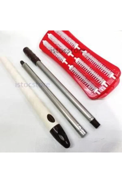 abnturk Elektrik+Şarj Derdi Yok 110cm Metal Saplı Pratik Halı Süpürgesi 6 Döner Fırçalı Gırgır Plastik Hazne - Resim 2