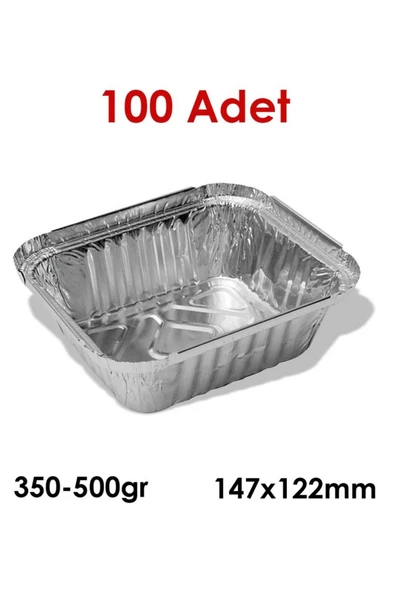 abnturk 100 Adet Alüminyum Folyo Yemek Kabı 350-500gr hacim Kap-Kase Yüksek Soğuk+Isıya Dayanan Fırına Uygun