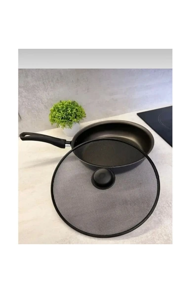 abnturk Yağ Sıçratmayan Tava Tencere Kapağı Siyah Metal Telli Yağ Sıçratmaz 33cm - 1