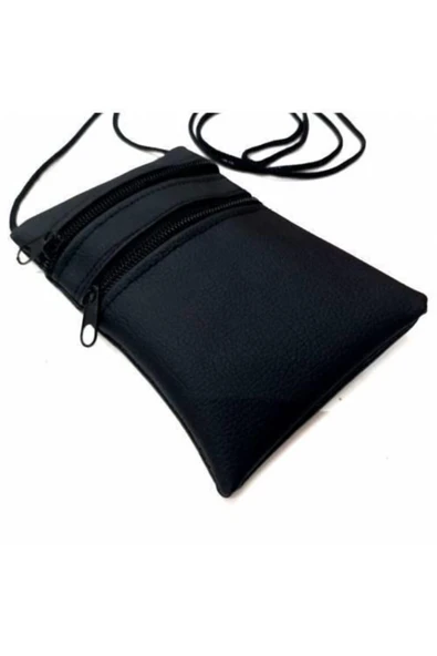 abnturk Boyun Askılı Çift Fermuar Çanta,15x10cm %100 Güvenli Para Cüzdanı
