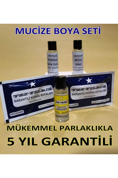 abnturk Koyu Lacivert 5li Kumaş Boya Seti+Sabitleme+Kalıcı için Sirke+Parlaklık için iyotsuz Tuz+2 Adet Boya - 1