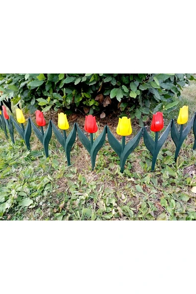 abnturk 340cm Sarı Kırmızı Renklerde Lale Çiçekli Bahçe Çiti Kaliteli Plastikten 80x30cm Eklenebilir 4 Panel - 4