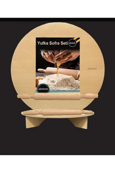 abnturk Merdane Hediyeli 50cm Ahşap Yufka Açma Sofra Seti Bazlama Tahtası EvTipi Hamur işi Hazırlık Tezgahı - 1