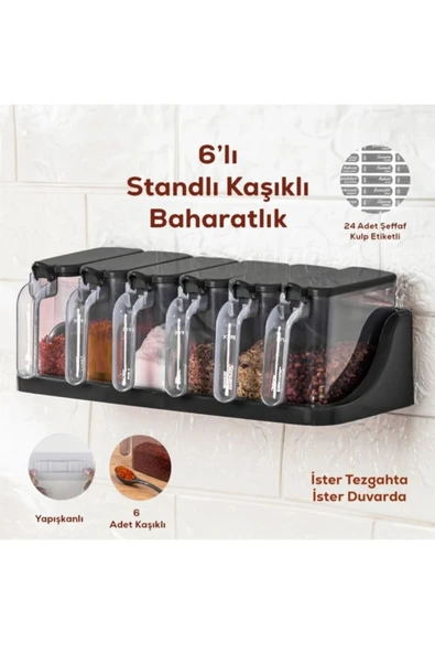 abnturk 6'lı Standlı Kaşıklı Baharat Seti - 3