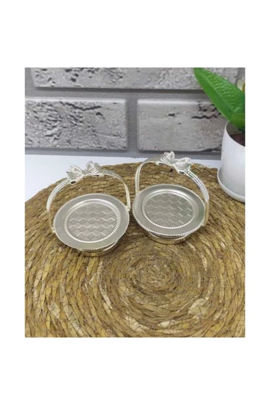 abnturk 2 Adet Gümüş Renk Fiyonk Detaylı Kahve Yanı Sunumluk Lokumluk