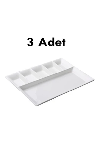 abnturk 3 Adet Kırılmayan Kahvaltı Sunum Tabağı 33x26cm Kahvaltılık 6 Bölme Sağlıklı Malzeme Tabldot Tepsisi - 2