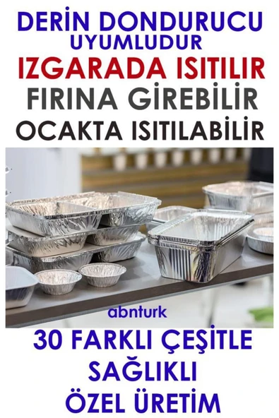abnturk 50 Adet Alüminyum Folyo Yemek Kabı 350-500gr hacim Kap-Kase Yüksek Soğuk+Isıya Dayanan Fırına Uygun - 2