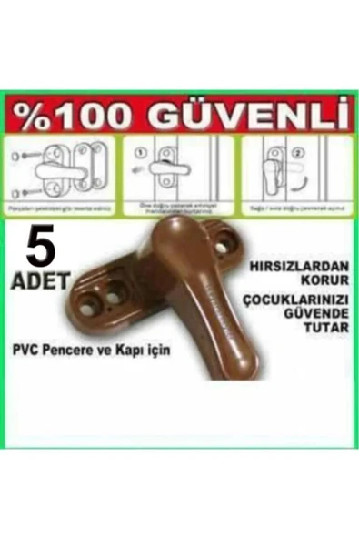 abnturk 5 Adet Kahverengi Pvc Kapı Pencere Pimapen Kilidi Çocuk Güvenlik Kiliti,Hırsız Kaçıran Mandal Kilit - 1