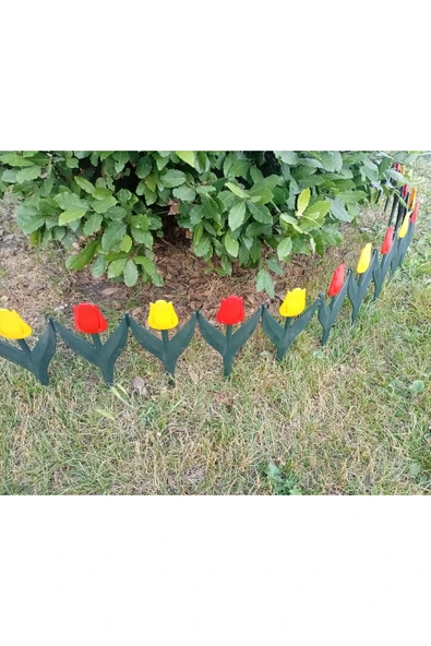 abnturk 340cm Sarı Kırmızı Renklerde Lale Çiçekli Bahçe Çiti Kaliteli Plastikten 80x30cm Eklenebilir 4 Panel - 3