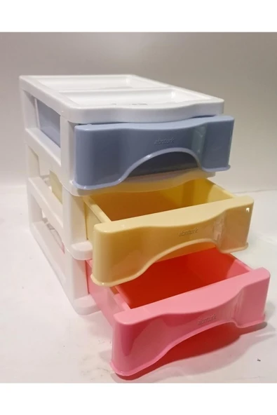 abnturk 3 Çekmeceli Renkli Mini Komidin 21x15 H:20 Plastik Ivır Zıvır Dikiş Nakış Enfiye Kutusu Avandanlık - 2