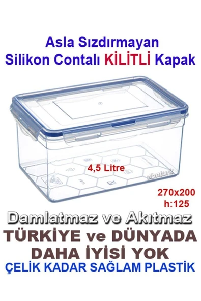 abnturk 4 Adet Set Tam Korumalı Sızdırmaz Derin Saklama Kabı Hava geçirmez Sağlam Kap Contalı Kilitli Kapak - 5