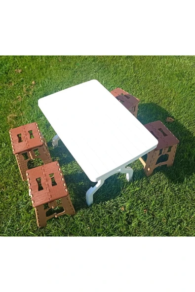 abnturk 5 Parça Masa Seti 4 Tabure ile Piknik Kamp Bahçe Katlanır Masa 78x55 h:57 Sağlam ve Taşıması Kolay - 4