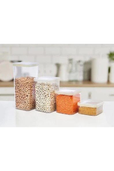 abnturk Vakum Kapaklı Hava Almaz 4lü Set Akrilik Erzak Kabı Elegant 430g-900g-1400ml 1900ml Saklama Kapları - 4
