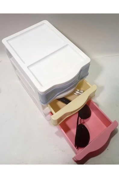 abnturk 3 Çekmeceli Renkli Mini Komidin 21x15 H:20 Plastik Ivır Zıvır Dikiş Nakış Enfiye Kutusu Avandanlık - 3