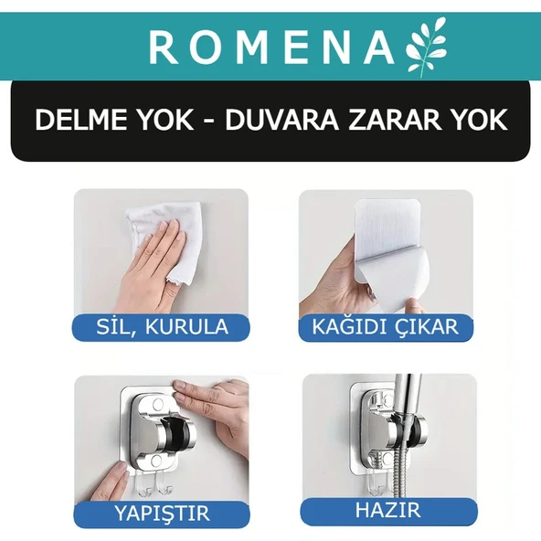 Yeni Tasarım Askılı, Delme Yok, Yapışkanlı, Ayarlanabilir, Krom El Duşu Tutacağı, Duş Mafsalı R5011-K - 3