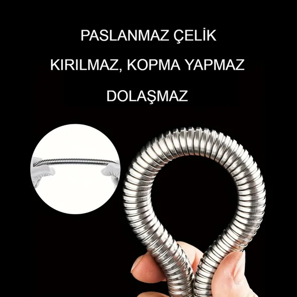 Europe 150 Cm Çift Kenetli, Sık Örgülü Parlak Krom Çelik Fıskiye Hortumu VS-204 - 4
