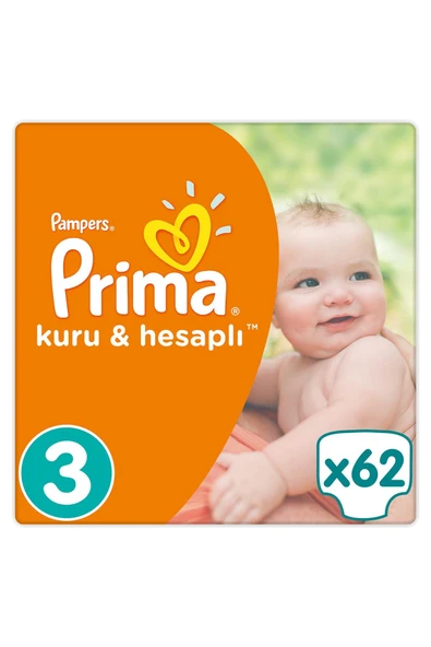 PRİMA Bebek Bezi Kuru ve Hesaplı 3 Beden 62 Adet Midi Mega Paket