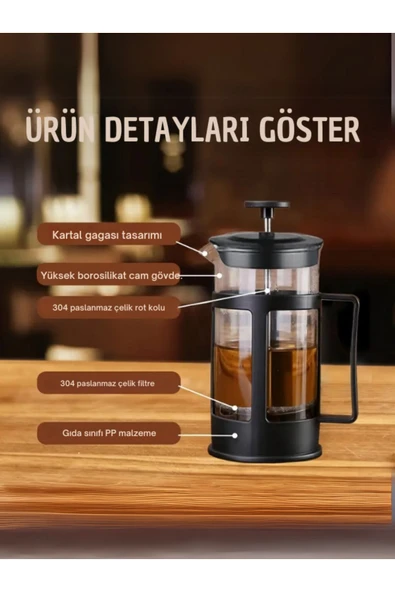 NutraBella French Bitki Çayı , Kahve Pressi Plastik 350 ml Frenç Pres Çay Demleme Ve Içme Bardağı