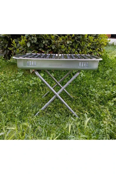 abnturk Paslanmaz Dumansız Ayaklı Mangal Hertür Et+Tavuk+Közleme için Krom Oluklu Köfteci Izgara Mangal 50cm - 7