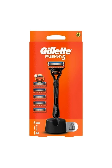 GİLLETTE Fusion5 Tıraş Makinesi ve Yedek Bıçağı 5'li + Tıraş Bıçağı Standı