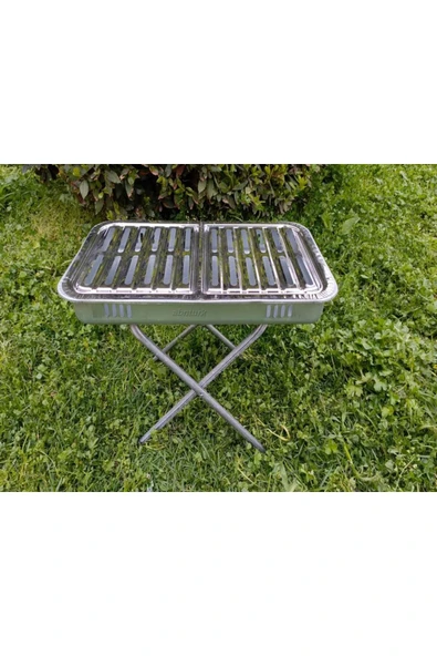 abnturk Paslanmaz Dumansız Ayaklı Mangal Hertür Et+Tavuk+Közleme için Krom Oluklu Köfteci Izgara Mangal 50cm - 1