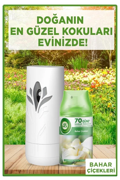 AİR WİCK Oda Kokusu Freshmatik, Otomatik Sprey Makine + Bahar Çiçekleri Yedek Sprey 250 ml - 6