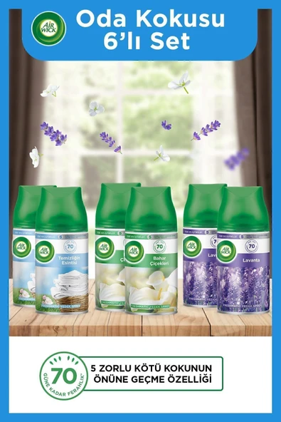 AİR WİCK Oda Kokusu Freshmatic Makine Yedek Spreyi 250 Ml X 6, Temizliğin Esintisi, Bahar Çiçekleri, Lavanta