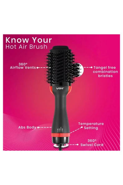 abnturk Profesyonel 3in 1 Saç Kurutma Şekillendirme Tarağı Fönlü Islak Ve Kuru Kullanım 360 Derece Kablo - 3