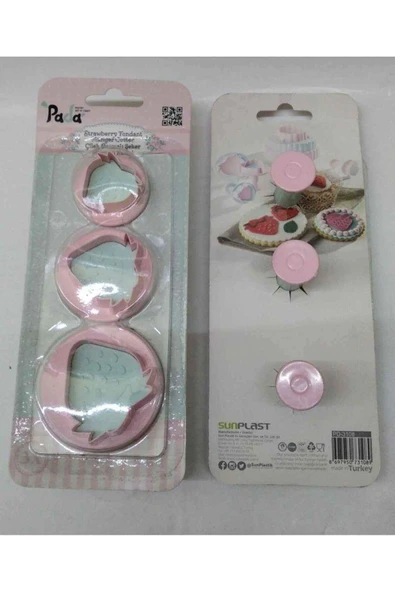 İstoç Türk Sun plast çilek basmalı şeker hamuru 3 adet kesici D_5 - Resim 2