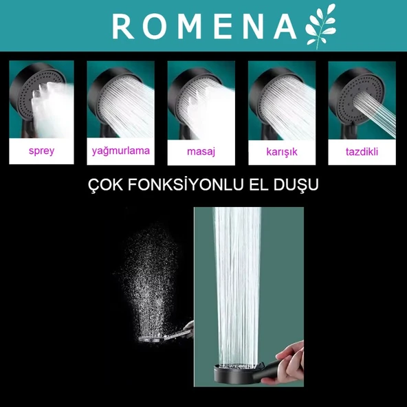 Jet Özellikli Duş Seti | Hortum+Yapışkanlı Askı Aparatı + El Duşu | R1002-S - 3