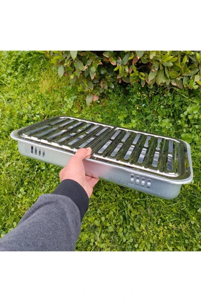 abnturk Paslanmaz Dumansız Ayaklı Mangal Hertür Et+Tavuk+Közleme için Krom Oluklu Köfteci Izgara Mangal 50cm - 2