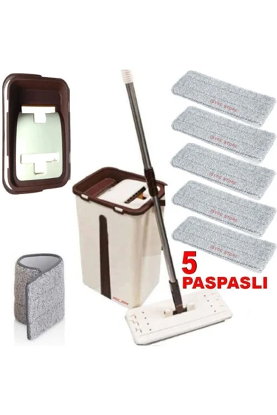 İstoç Türk Microfiber Tablet Mop 5 Paspaslı Temizlik Seti 6+6=12 Litre Kova+metal Sap 5adet Paspas Fiyata Dahil - 2