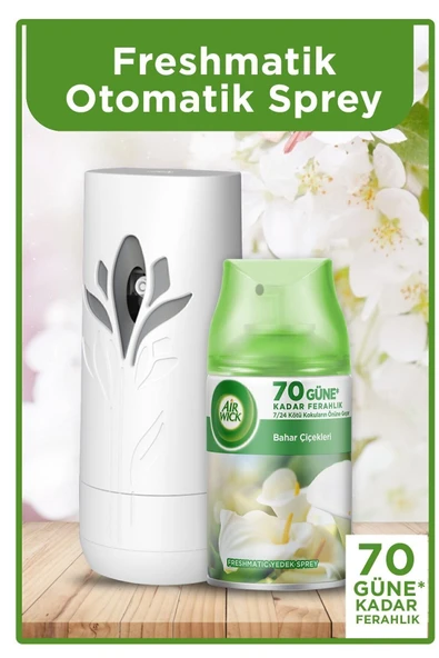 AİR WİCK Oda Kokusu Freshmatik, Otomatik Sprey Makine + Bahar Çiçekleri Yedek Sprey 250 ml