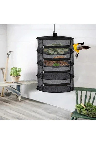 4 Katlı Fermuarlı Meyve Sebze Kurutma Filesi | Katlanabilir Doğal Kurutma Sepeti SİYAH - 3