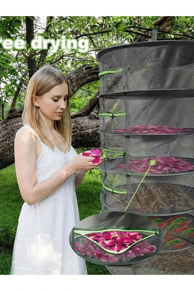 4 Katlı Fermuarlı Meyve Sebze Kurutma Filesi | Katlanabilir Doğal Kurutma Sepeti SİYAH - 2