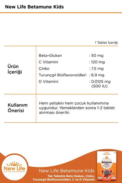 New Life Betamune Kids 30 Çiğneme Tableti - Resim 2