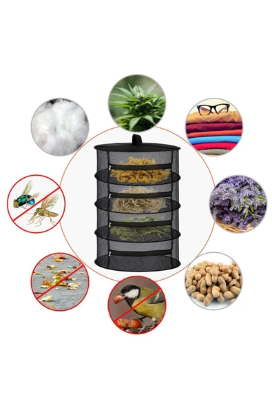 4 Katlı Fermuarlı Meyve Sebze Kurutma Filesi | Katlanabilir Doğal Kurutma Sepeti SİYAH - 4