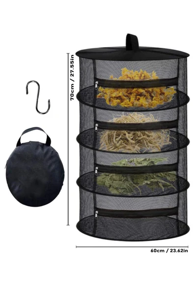 4 Katlı Fermuarlı Meyve Sebze Kurutma Filesi | Katlanabilir Doğal Kurutma Sepeti SİYAH - 8