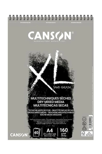 Canson XL Sand Grain Gri Dry Mixed Media Blok 160 gr. A4 40 yp. ürün görseli