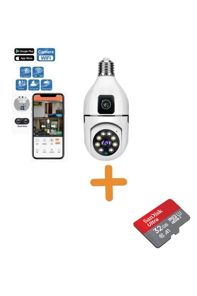 TEKNOMAĞAZAM Çift Lens Ampul Wifi Kamera Gece Görüş İki Yönlü Ses AI İnsan Algılama