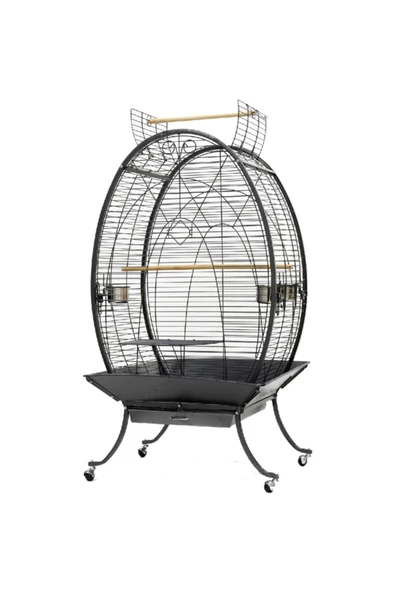 Dayang A28 Oval Papağan Kafesi Ayaklı Siyah 89x60x159 Cm