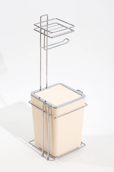 Çöp Kovalı Tuvalet Kağıtlığı ve Çöp Kovası Krem - 3