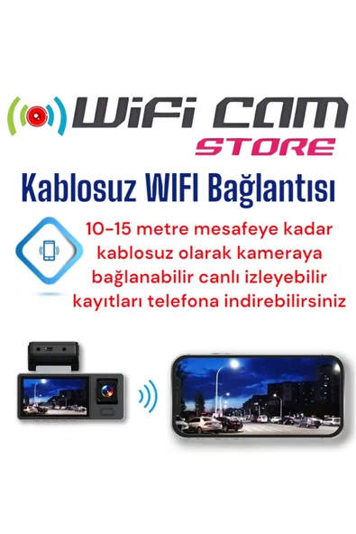 WIWOCAM 3 Kameralı Wifili Ekranlı Araç Kamerası SD Karta Kayıt - 2