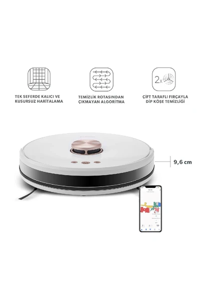 HOMEND Alex Laser Pro 1283H Moplu Ve Haritalamalı Akıllı Robot Süpürge Beyaz