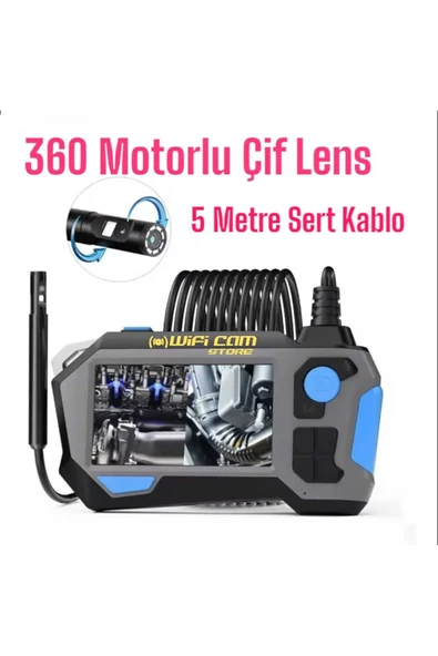 WIWOCAM 360 Rotasyon Motorlu 5 Metre Çift Lensli Sert Kablolu 1080P Ekranlı Tamirci Kamerası