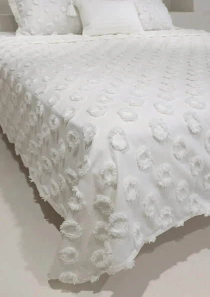 Ponpon 3 Parça Çift Kişilik Yatak Örtüsü - 3