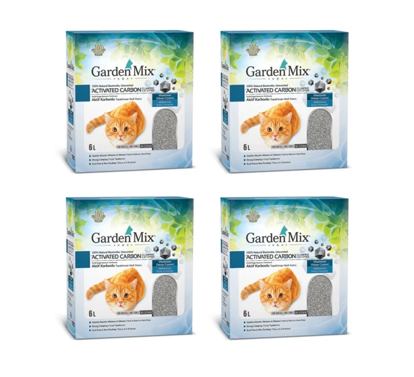 Gardenmix Aktif Karbonlu Kokusuz Ince Taneli Kedi Kumu 6 Lt x 4 Adet